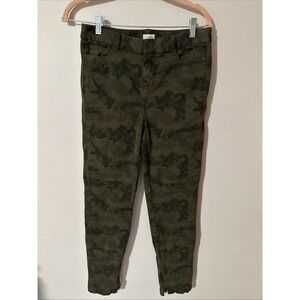 Ecru Camouflage Women's Size 4 Straight‎ Leg Jeans Zipper Bottom Stretch Denim